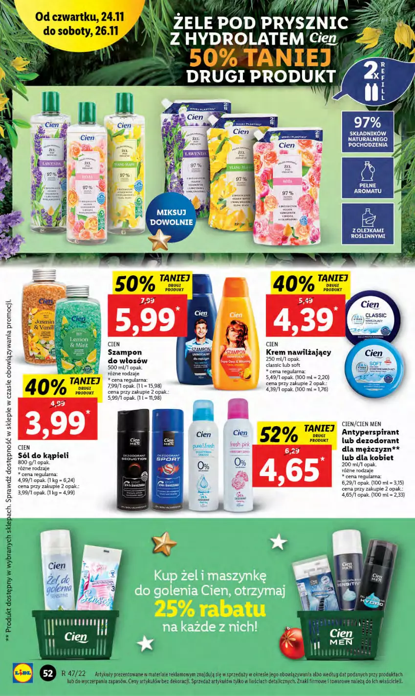 Gazetka promocyjna Lidl - GAZETKA - ważna 24.11 do 26.11.2022 - strona 54 - produkty: Antyperspirant, Dezodorant, Hydrolat, Krem nawilżający, Olej, Sól, Sól do kąpieli, Szampon