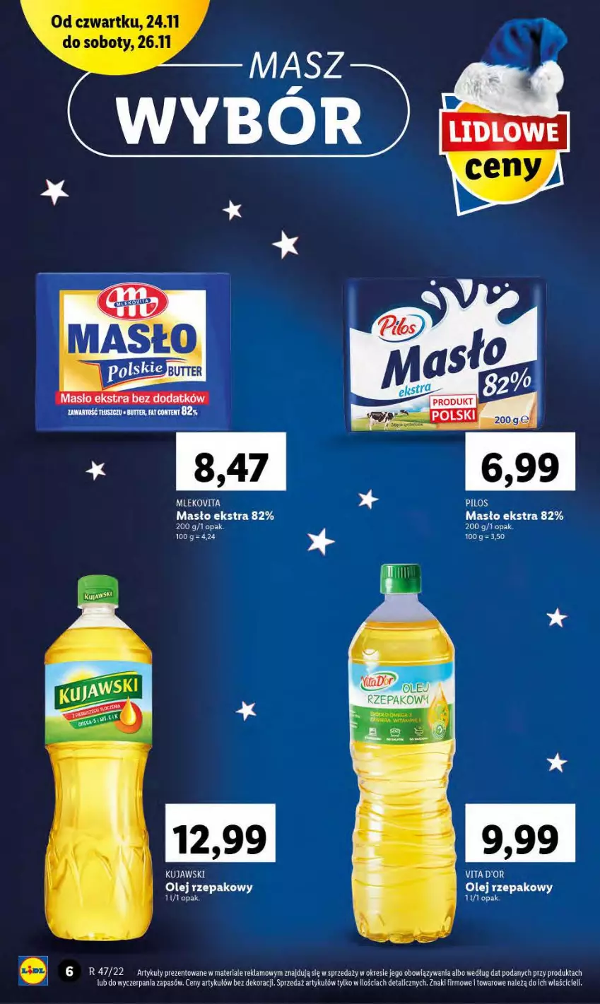 Gazetka promocyjna Lidl - GAZETKA - ważna 24.11 do 26.11.2022 - strona 6 - produkty: Kujawski, Masło, Olej, Olej rzepakowy