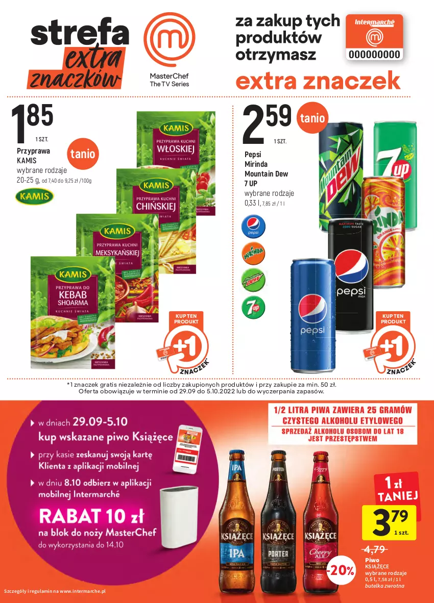 Gazetka promocyjna Intermarche - Gazetka Intermarche - ważna 29.09 do 05.10.2022 - strona 5 - produkty: Gra, Kamis, Książęce, Mirinda, Pepsi, Piwo