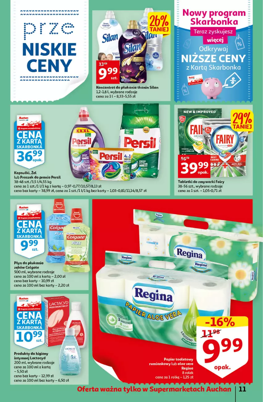 Gazetka promocyjna Auchan - przeNISKIE CENY przeWSPANIAŁE okazje Supermarkety - ważna 21.04 do 27.04.2022 - strona 11 - produkty: Aloe vera, Colgate, Fa, Fairy, Gin, Gra, Lactacyd, LG, Persil, Płyn do płukania, Proszek do prania, Rum, Silan, Tablet, Tabletki do zmywarki, Tera, Zmywarki