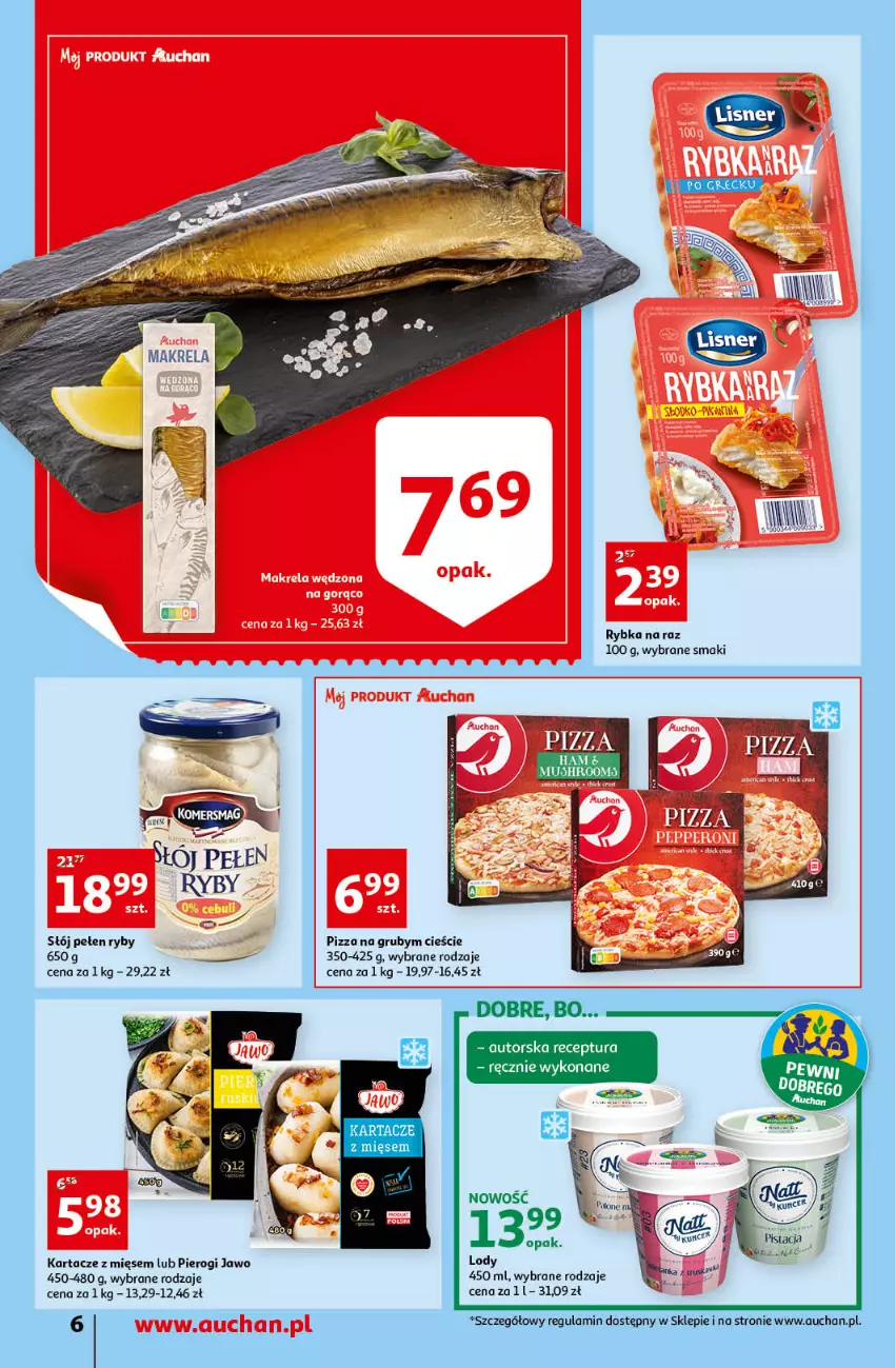 Gazetka promocyjna Auchan - przeNISKIE CENY przeWSPANIAŁE okazje Supermarkety - ważna 21.04 do 27.04.2022 - strona 6 - produkty: Lody, Pierogi, Pizza, Rybka na raz