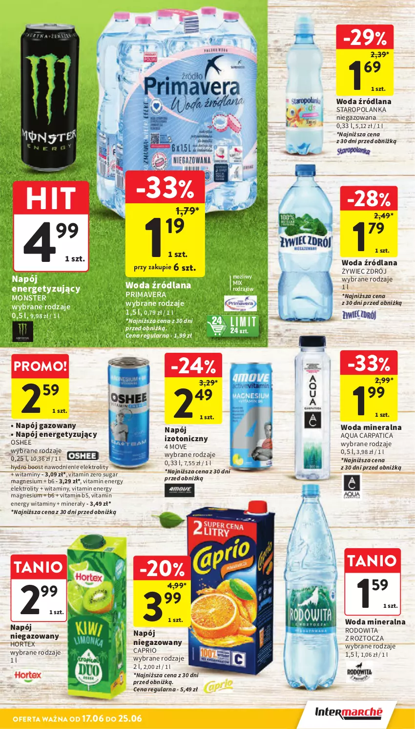 Gazetka promocyjna Intermarche - Gazetka Intermarche - ważna 17.06 do 25.06.2025 - strona 23 - produkty: Hortex, LANA, Napój, Napój gazowany, Napój izotoniczny, Napój niegazowany, Oshee, Prima, Primavera, Staropolanka, Woda, Woda mineralna