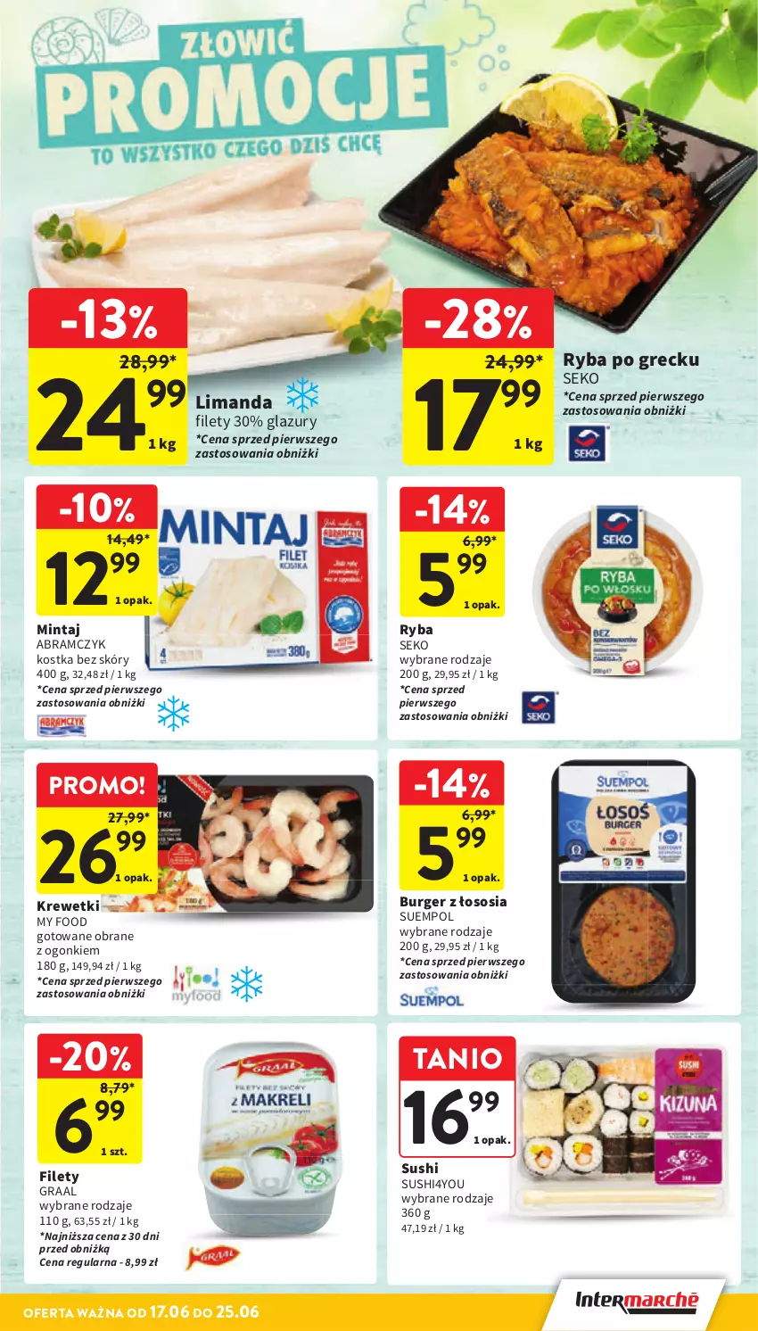 Gazetka promocyjna Intermarche - Gazetka Intermarche - ważna 17.06 do 25.06.2025 - strona 27 - produkty: Gra, Graal, Krewetki, Lazur, Mintaj, Ryba, Ryba po grecku, SEKO, Sos, Suempol, Sushi