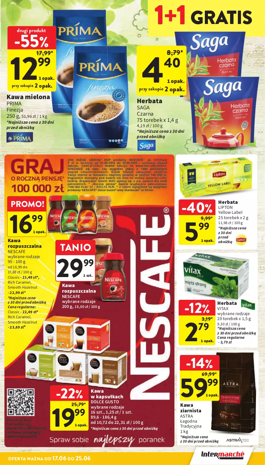 Gazetka promocyjna Intermarche - Gazetka Intermarche - ważna 17.06 do 25.06.2025 - strona 35 - produkty: Dolce Gusto, Gra, Herbata, Kawa, Kawa mielona, Kawa ziarnista, Lipton, Prima, Saga, Vitax