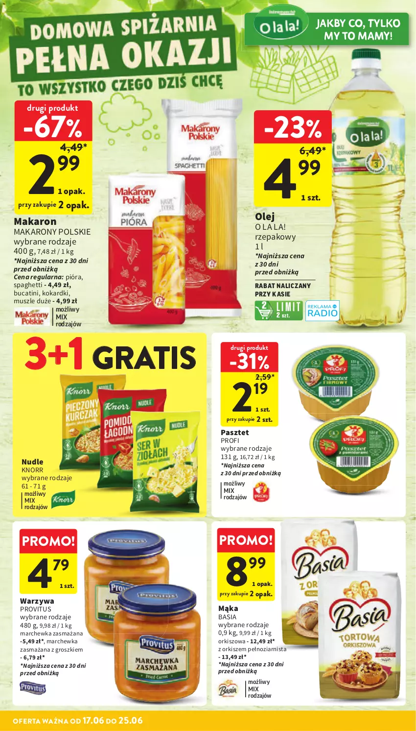 Gazetka promocyjna Intermarche - Gazetka Intermarche - ważna 17.06 do 25.06.2025 - strona 38 - produkty: Basia, Gra, Knorr, Makaron, Marchewka, Mus, Olej, Pasztet, Spaghetti, Warzywa