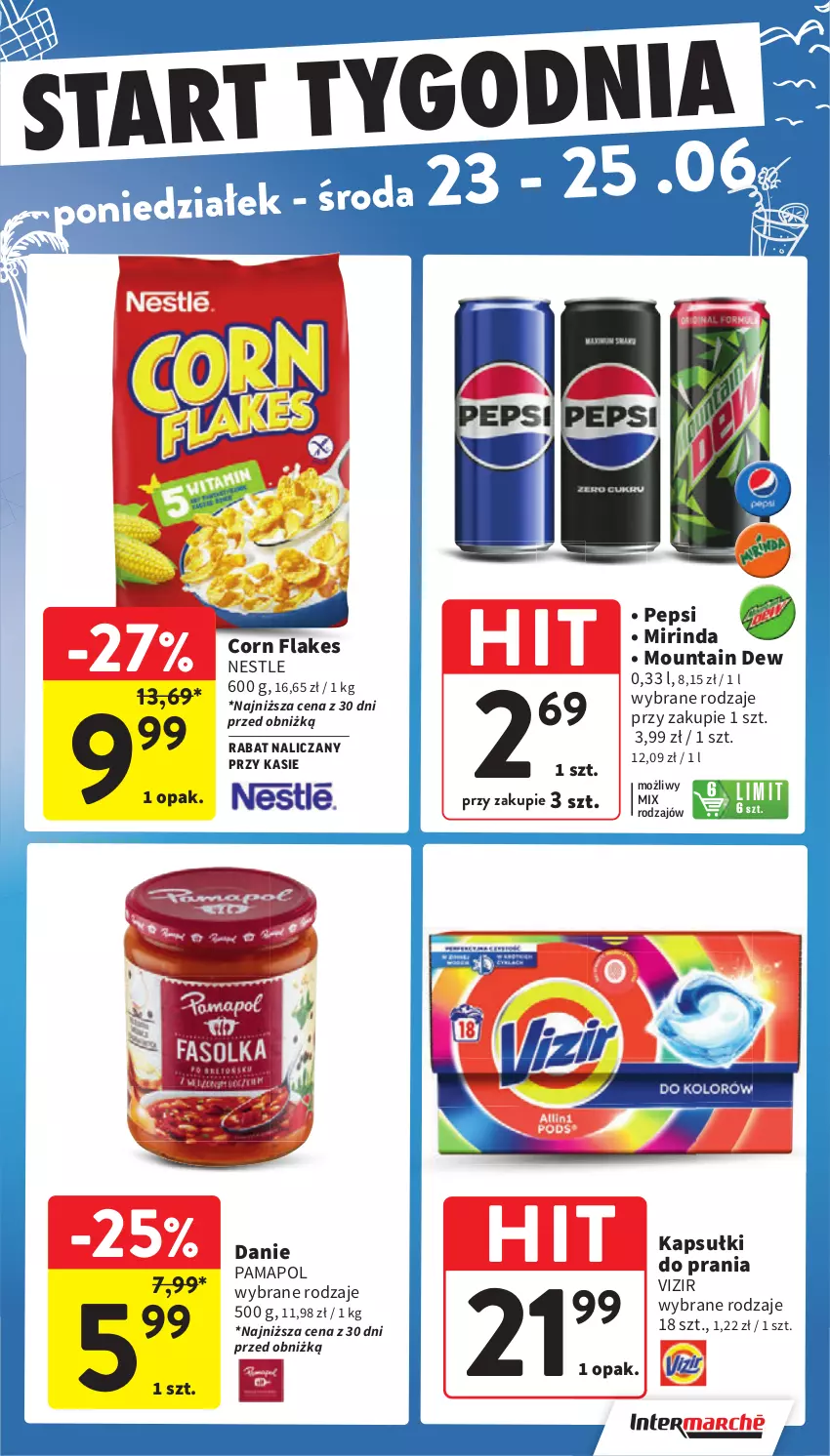 Gazetka promocyjna Intermarche - Gazetka Intermarche - ważna 17.06 do 25.06.2025 - strona 47 - produkty: Corn flakes, Mirinda, Pepsi, Vizir