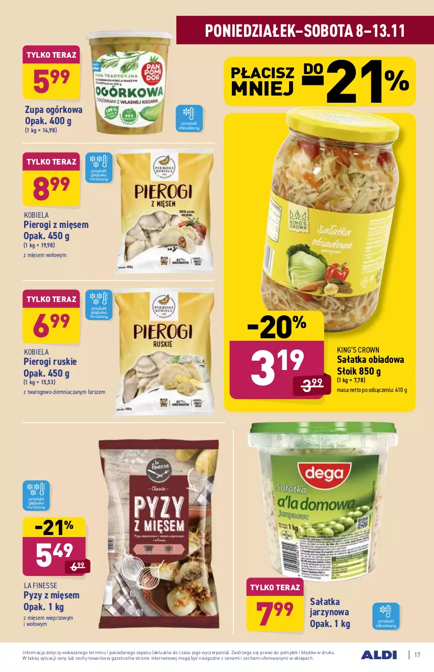 Gazetka promocyjna Aldi - ważna 08.11 do 13.11.2021 - strona 17 - produkty: Fa, King’s Crown, Pierogi, Sałat, Sałatka, Tera, Zupa, Zupa ogórkowa