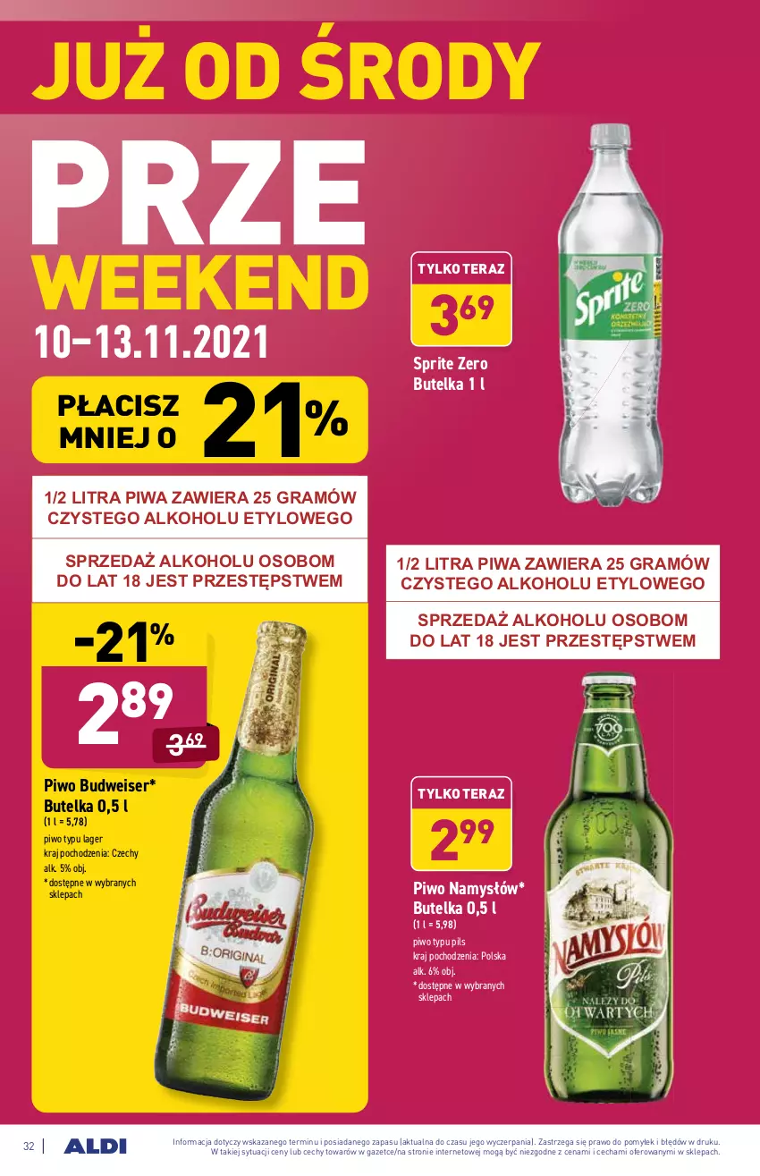 Gazetka promocyjna Aldi - ważna 08.11 do 13.11.2021 - strona 32 - produkty: Gra, Namysłów, Piwa, Piwo, Ser, Sprite, Tera