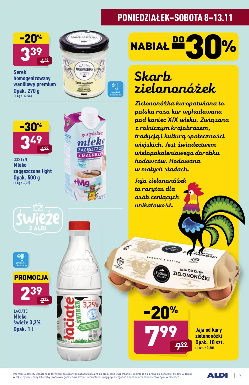 Gazetka promocyjna Aldi - ważna 08.11 do 13.11.2021 - strona 9 - produkty: Jaja, Mleko, Mleko zagęszczone, Obraz, Ser, Serek, Serek homogenizowany