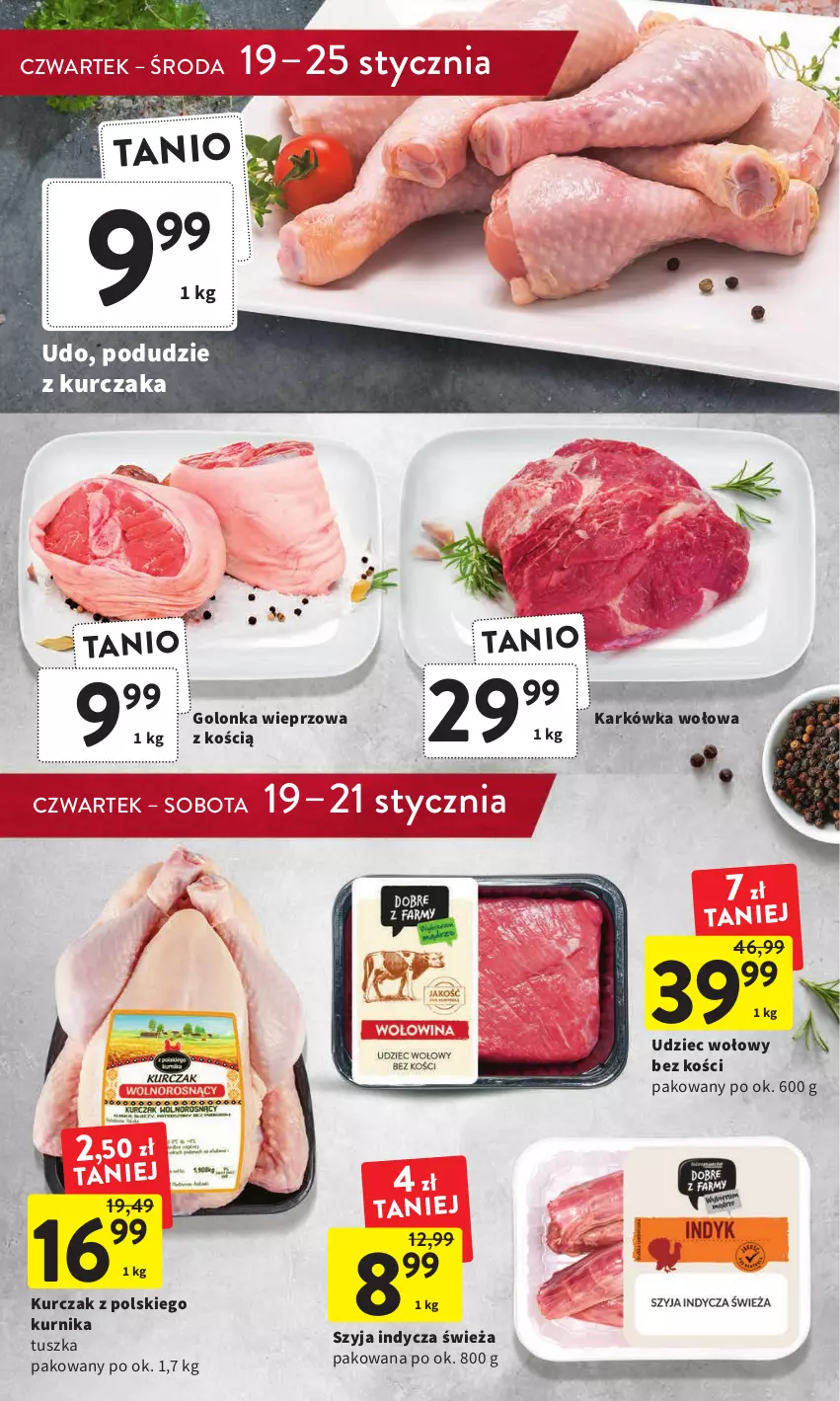 Gazetka promocyjna Intermarche - Gazetka Intermarche - ważna 19.01 do 25.01.2023 - strona 15 - produkty: Golonka wieprzowa, Kurczak, Podudzie z kurczaka, Tusz, Udziec wołowy