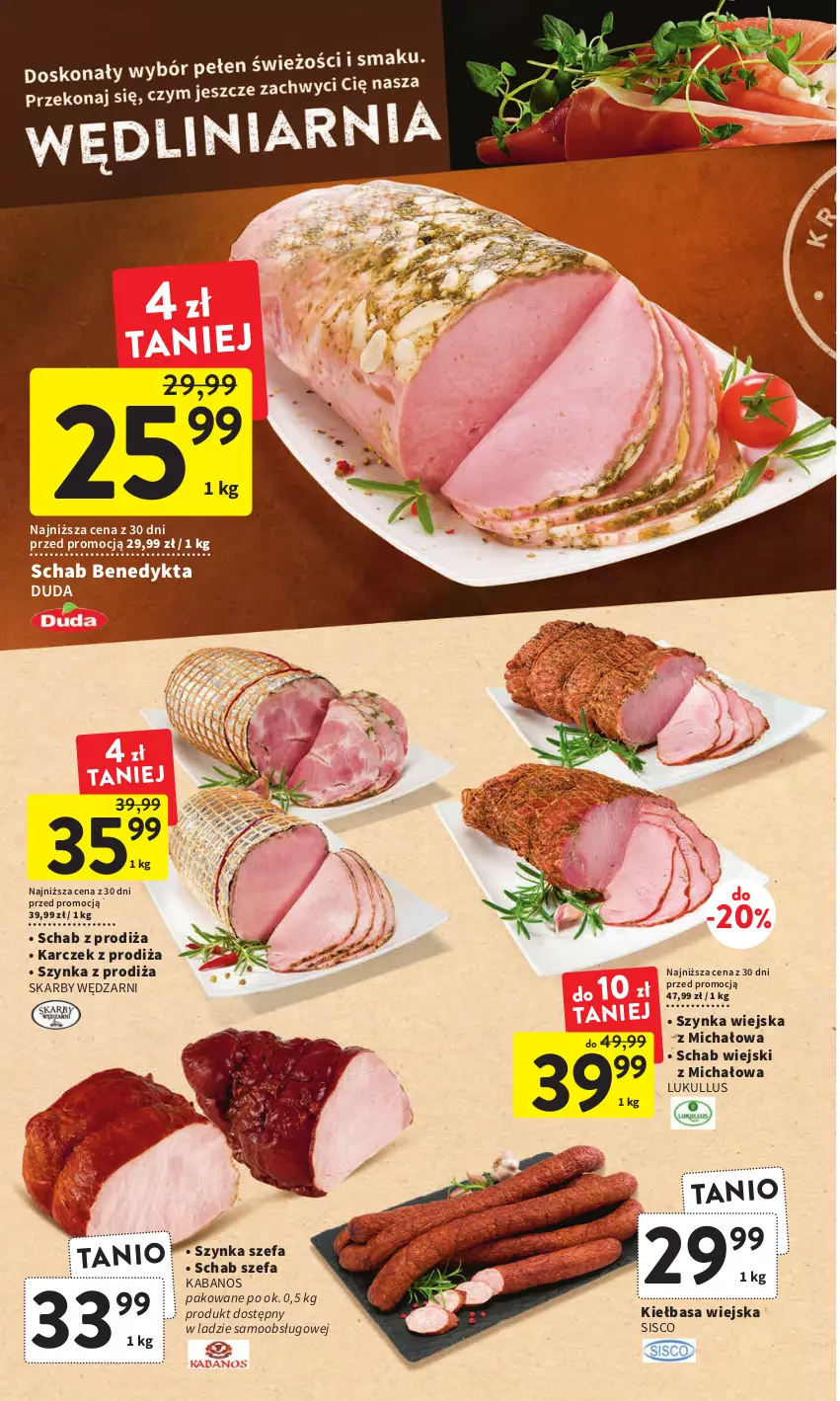 Gazetka promocyjna Intermarche - Gazetka Intermarche - ważna 19.01 do 25.01.2023 - strona 16 - produkty: Duda, Fa, Kabanos, Kiełbasa, Kiełbasa wiejska, Schab Benedykta, Szynka