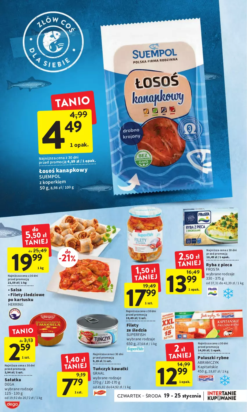 Gazetka promocyjna Intermarche - Gazetka Intermarche - ważna 19.01 do 25.01.2023 - strona 19 - produkty: Dega, Frosta, Gra, Graal, Kawa, Paluszki rybne, Piec, Ryba, Sałat, Sałatka, Salsa, Suempol, Tuńczyk