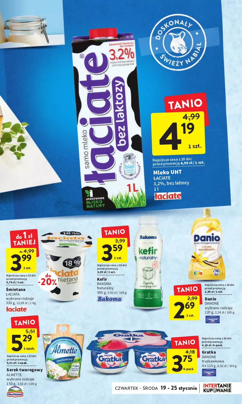 Gazetka promocyjna Intermarche - Gazetka Intermarche - ważna 19.01 do 25.01.2023 - strona 23 - produkty: Almette, Bakoma, Danio, Danone, Gra, Kefir, Mleko, Ser, Serek, Serek twarogowy