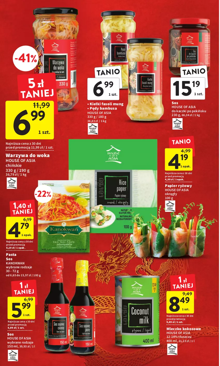 Gazetka promocyjna Intermarche - Gazetka Intermarche - ważna 19.01 do 25.01.2023 - strona 30 - produkty: Fa, Fasoli mung, House of Asia, Kiełki, Kokos, Mleczko, Papier, Papier ryżowy, Pędy bambusa, Ryż, Sos, Warzywa, Warzywa do woka