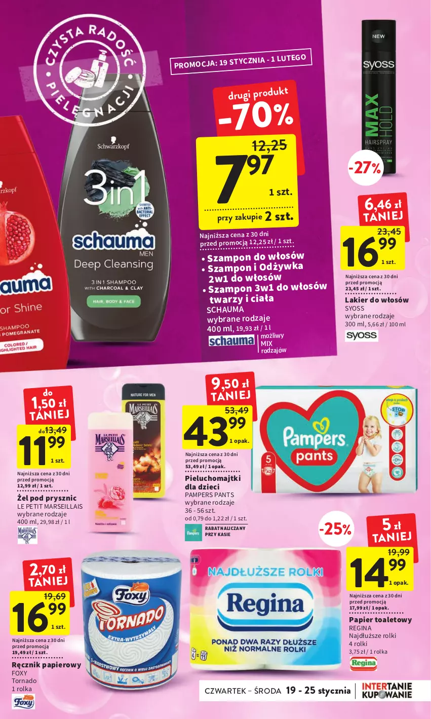 Gazetka promocyjna Intermarche - Gazetka Intermarche - ważna 19.01 do 25.01.2023 - strona 37 - produkty: Dzieci, Foxy, Gin, Lakier, Lakier do włosów, Majtki, Mars, Odżywka, Pampers, Papier, Papier toaletowy, Pieluchomajtki, Ręcznik, Rolki, Schauma, Syoss, Szampon