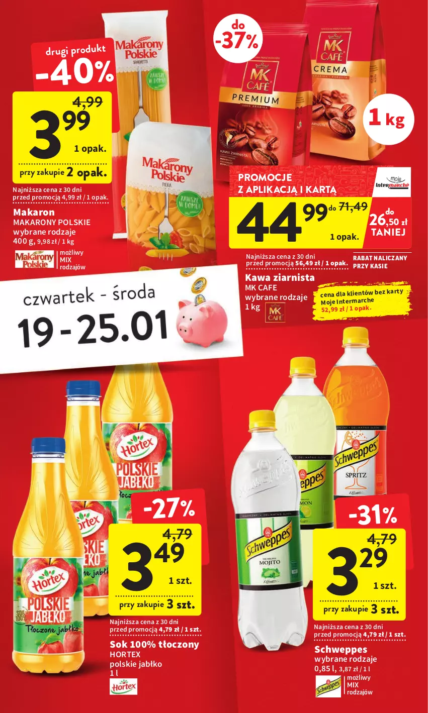 Gazetka promocyjna Intermarche - Gazetka Intermarche - ważna 19.01 do 25.01.2023 - strona 7 - produkty: Hortex, Kawa, Kawa ziarnista, Makaron, Schweppes, Sok