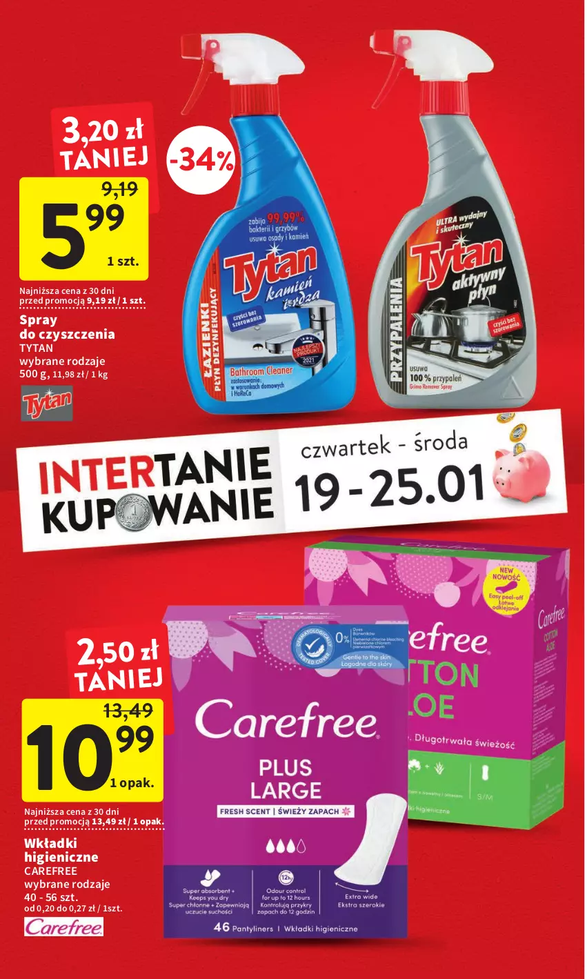 Gazetka promocyjna Intermarche - Gazetka Intermarche - ważna 19.01 do 25.01.2023 - strona 8 - produkty: Carefree, Spray do czyszczenia, Tytan, Wkładki