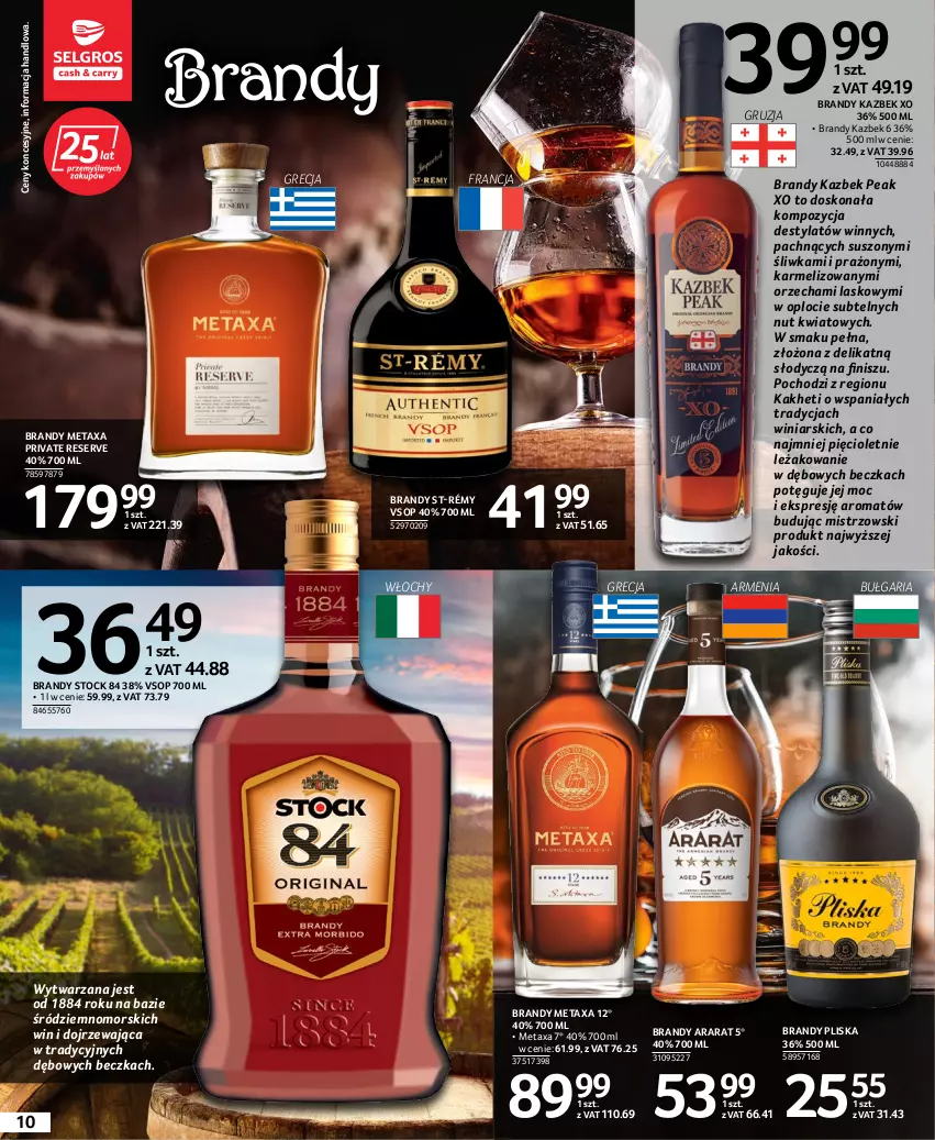 Gazetka promocyjna Selgros - Katalog Alkohole Mocne - ważna 25.08 do 07.09.2022 - strona 10 - produkty: Brandy, Metaxa, Pliska, Ser, Stock