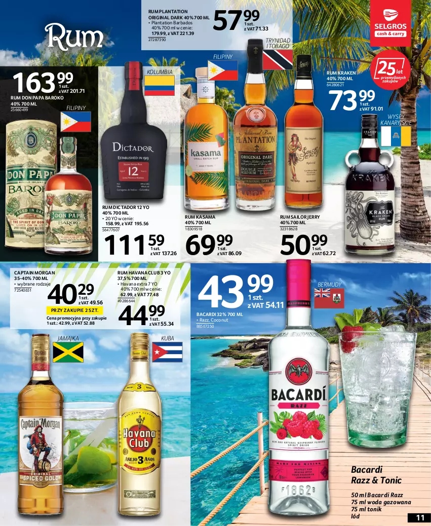 Gazetka promocyjna Selgros - Katalog Alkohole Mocne - ważna 25.08 do 07.09.2022 - strona 11 - produkty: Bacardi, Bermudy, Captain Morgan, Gin, Plantation, Rum, Tonik, Woda, Woda gazowana