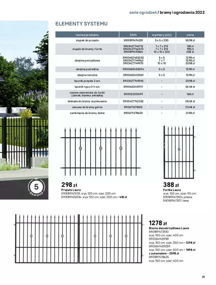 Gazetka promocyjna Castorama - Przewodnik Bramy i ogrodzenia 2022 - ważna 01.03 do 30.09.2022 - strona 31 - produkty: Astor, Cynk, Klamka, Laur, Rama, Ser, Słupek, Telefon