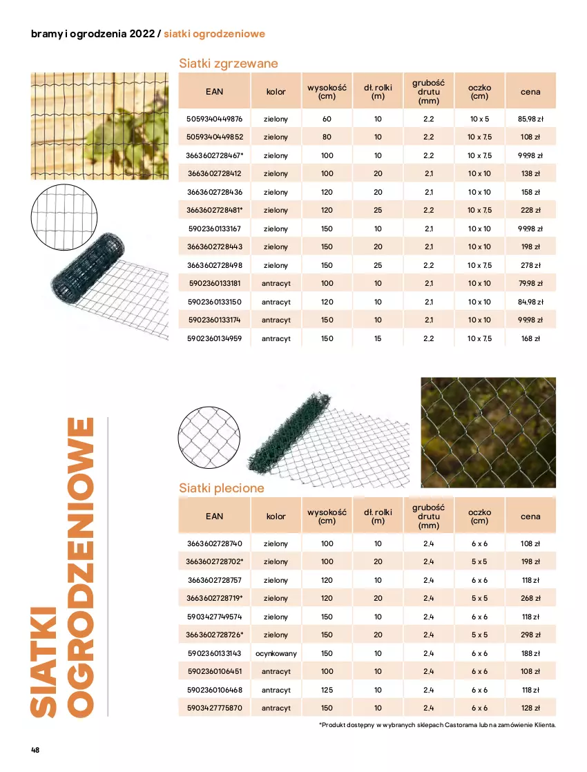 Gazetka promocyjna Castorama - Przewodnik Bramy i ogrodzenia 2022 - ważna 01.03 do 30.09.2022 - strona 48 - produkty: Astor, Cynk, LANA, Rama, Rolki, Siatka, Sok