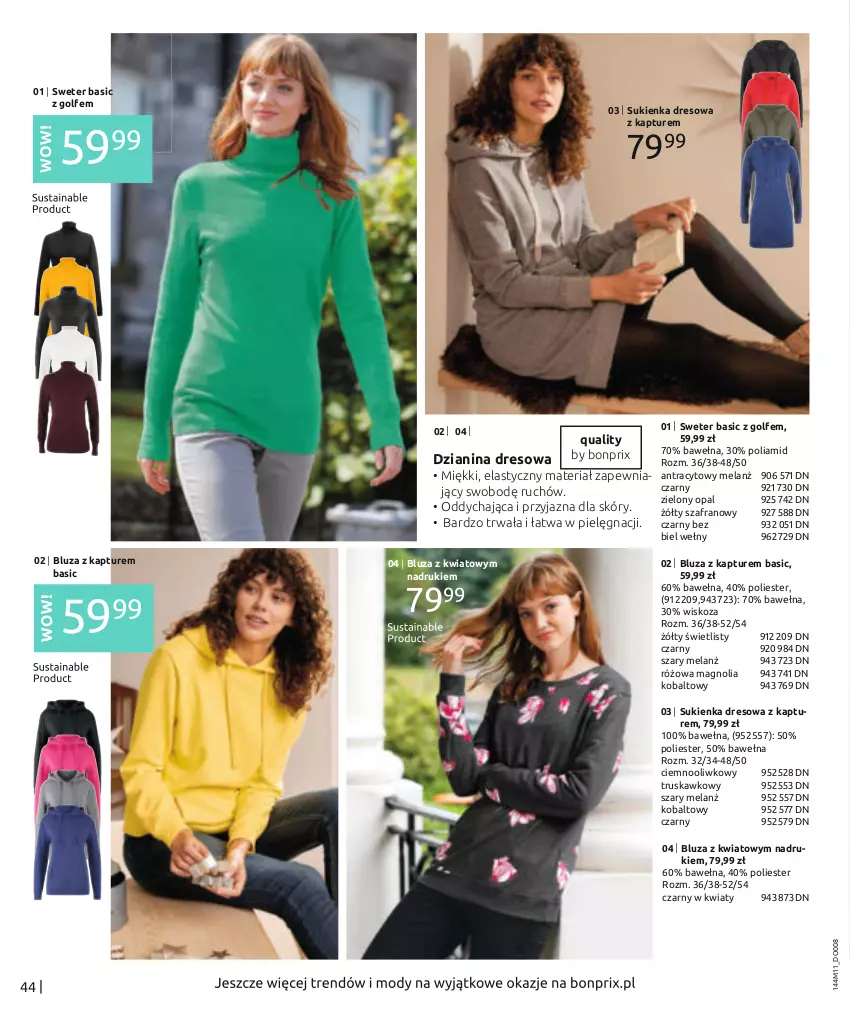 Gazetka promocyjna Bonprix - Wypowiedz swoje życzenie - ważna 24.11.2021 do 24.05.2022 - strona 46 - produkty: Bluza, Bluza z kapturem, Dres, Sukienka, Sweter, Szafran, Wełna