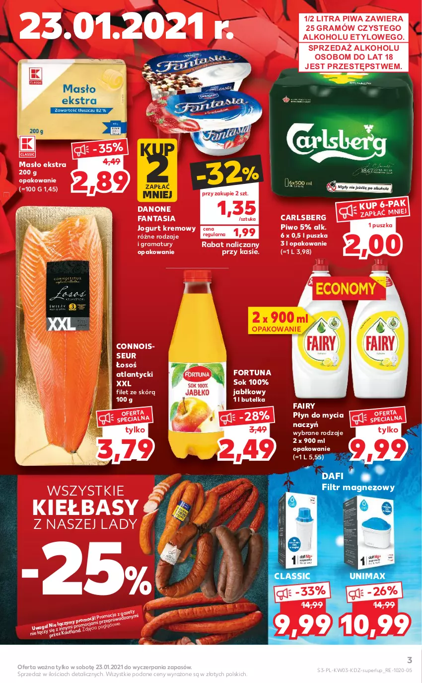 Gazetka promocyjna Kaufland - Promocje tygodnia - ważna 21.01 do 27.01.2021 - strona 3 - produkty: Carlsberg, Danone, Danone Fantasia, Do mycia naczyń, Fa, Fairy, Fanta, Filtr magnezowy, Fortuna, Gra, Jogurt, Magnez, Masło, Piwa, Piwo, Płyn do mycia, Płyn do mycia naczyń, Rama, Sok, Waga