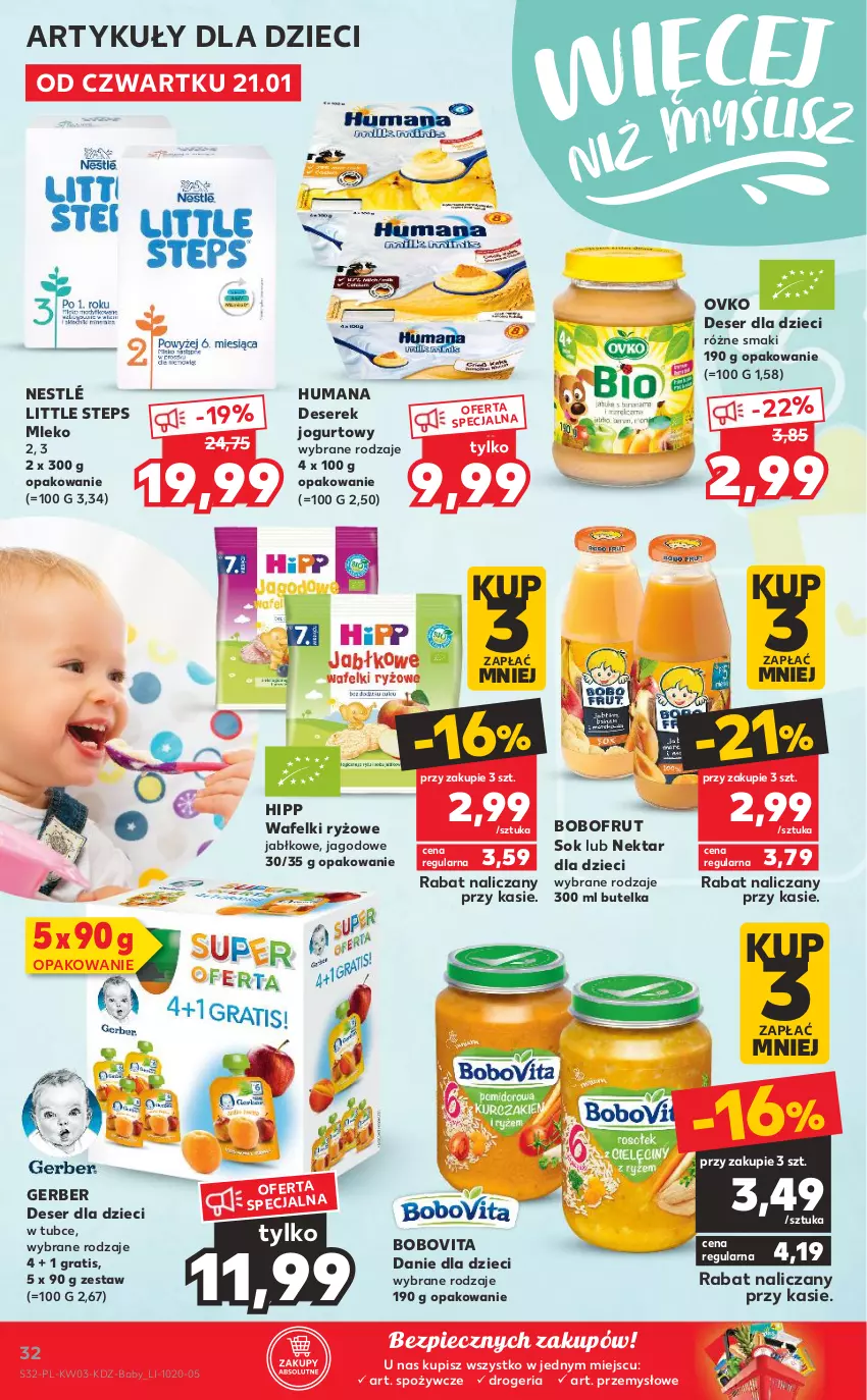 Gazetka promocyjna Kaufland - Promocje tygodnia - ważna 21.01 do 27.01.2021 - strona 32 - produkty: Bobofrut, BoboVita, Danie dla dzieci, Deser, Dzieci, Gerber, Gra, HiPP, Humana, Jogurt, Mleko, Nektar, Nestlé, Piec, Ryż, Ser, Serek, Sok