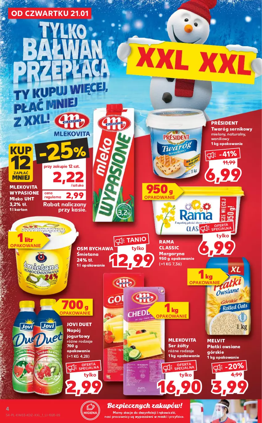 Gazetka promocyjna Kaufland - Promocje tygodnia - ważna 21.01 do 27.01.2021 - strona 4 - produkty: BIC, Jogurt, Margaryna, Melvit, Mleko, Mlekovita, Napój, Napój jogurtowy, Piec, Płatki owsiane, Président, Rama, Ser, Tera, Twaróg