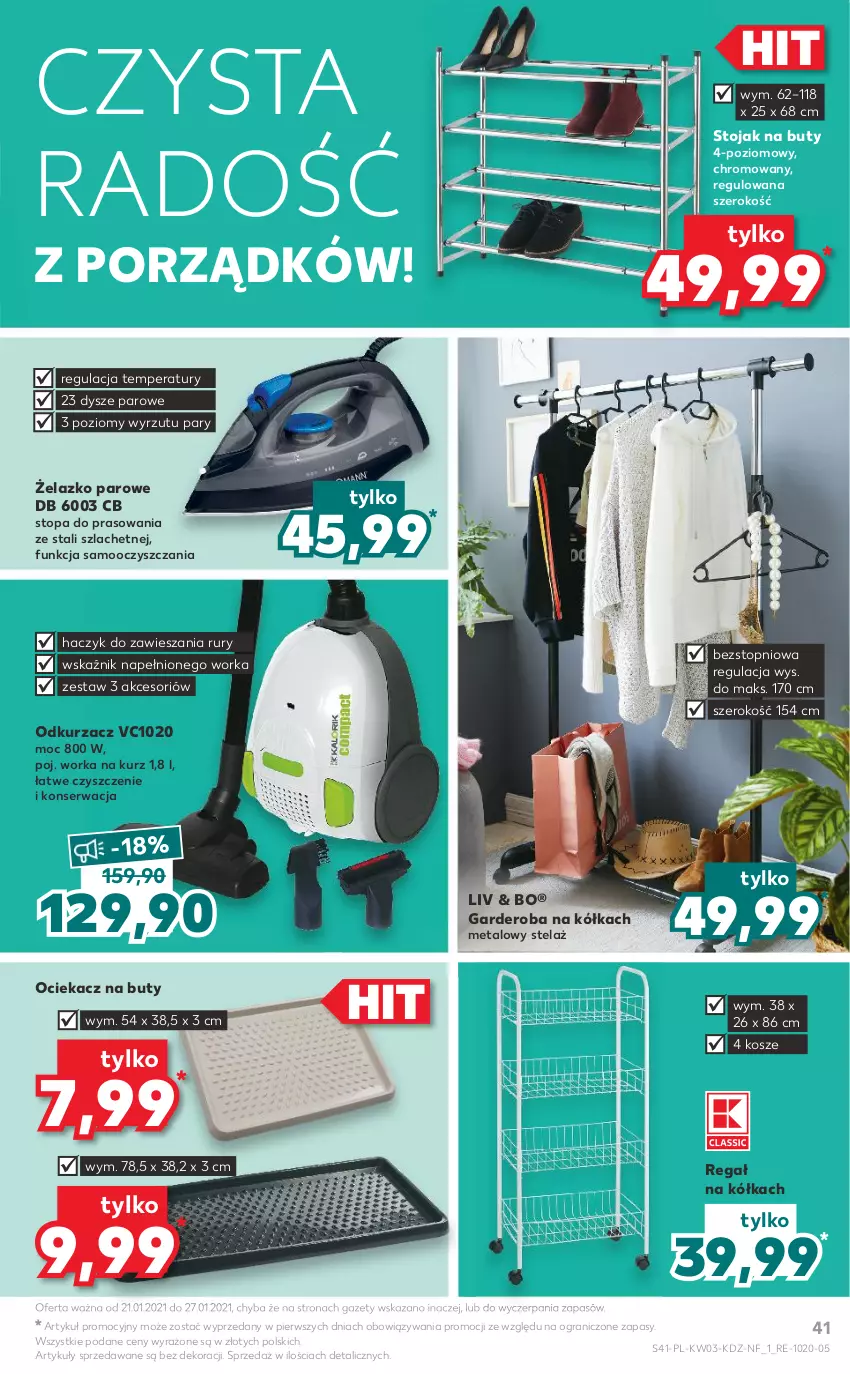 Gazetka promocyjna Kaufland - Promocje tygodnia - ważna 21.01 do 27.01.2021 - strona 41 - produkty: Buty, Gra, Haczyk, Kosz, Ociekacz, Odkurzacz, Orka, Por, Regał, Ser, Stojak, Stojak na buty, Top