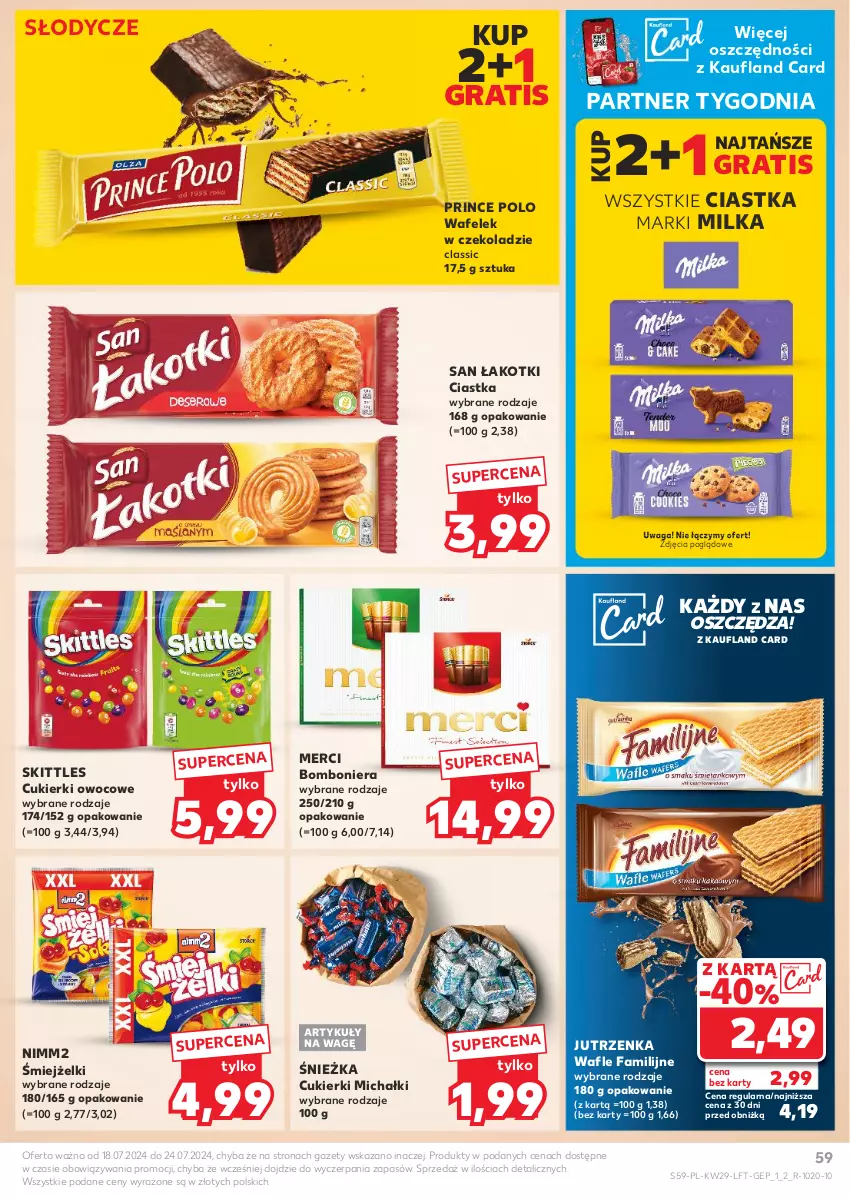 Gazetka promocyjna Kaufland - Gazetka tygodnia - ważna 18.07 do 24.07.2024 - strona 59 - produkty: Bomboniera, Ciastka, Cukier, Cukierki, Fa, Gra, Jutrzenka, Merci, Michałki, Milka, Nimm2, Prince Polo, Wafelek, Wafle, Waga