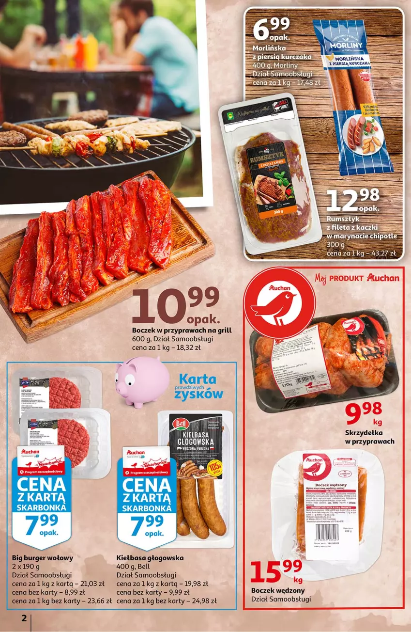 Gazetka promocyjna Auchan - Gorąco polecamy na grill Hipermarkety - ważna 08.07 do 14.07.2021 - strona 2 - produkty: Bell, Boczek, Burger, Fa, Grill, Kiełbasa, Kiełbasa głogowska, Kurczak