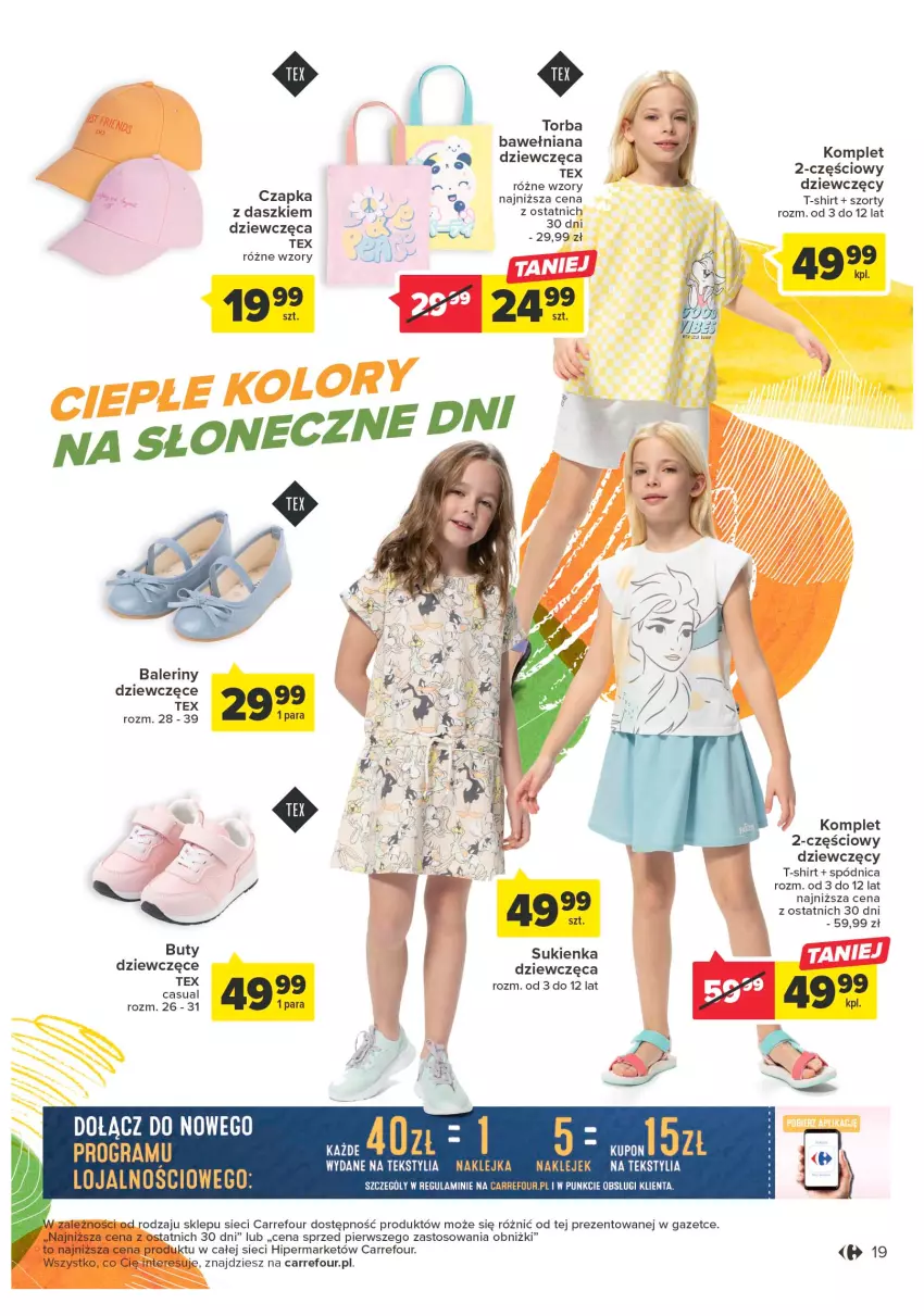 Gazetka promocyjna Carrefour - Gazetka Sztuka jest na Tobie - ważna 11.04 do 22.04.2023 - strona 19 - produkty: Baleriny, Czapka, Klej, LG, Spódnica, Sukienka, Szorty, T-shirt, Torba