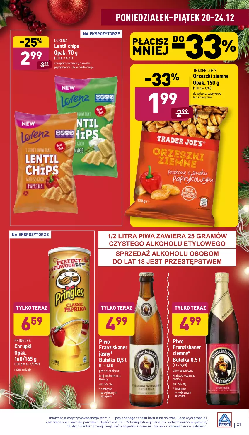 Gazetka promocyjna Aldi - Pełny katalog - ważna 20.12 do 24.12.2021 - strona 21 - produkty: Chrupki, Gra, Lorenz, Orzeszki, Orzeszki ziemne, Pieprz, Piwa, Piwo, Pringles, Ser, Skaner, Tera