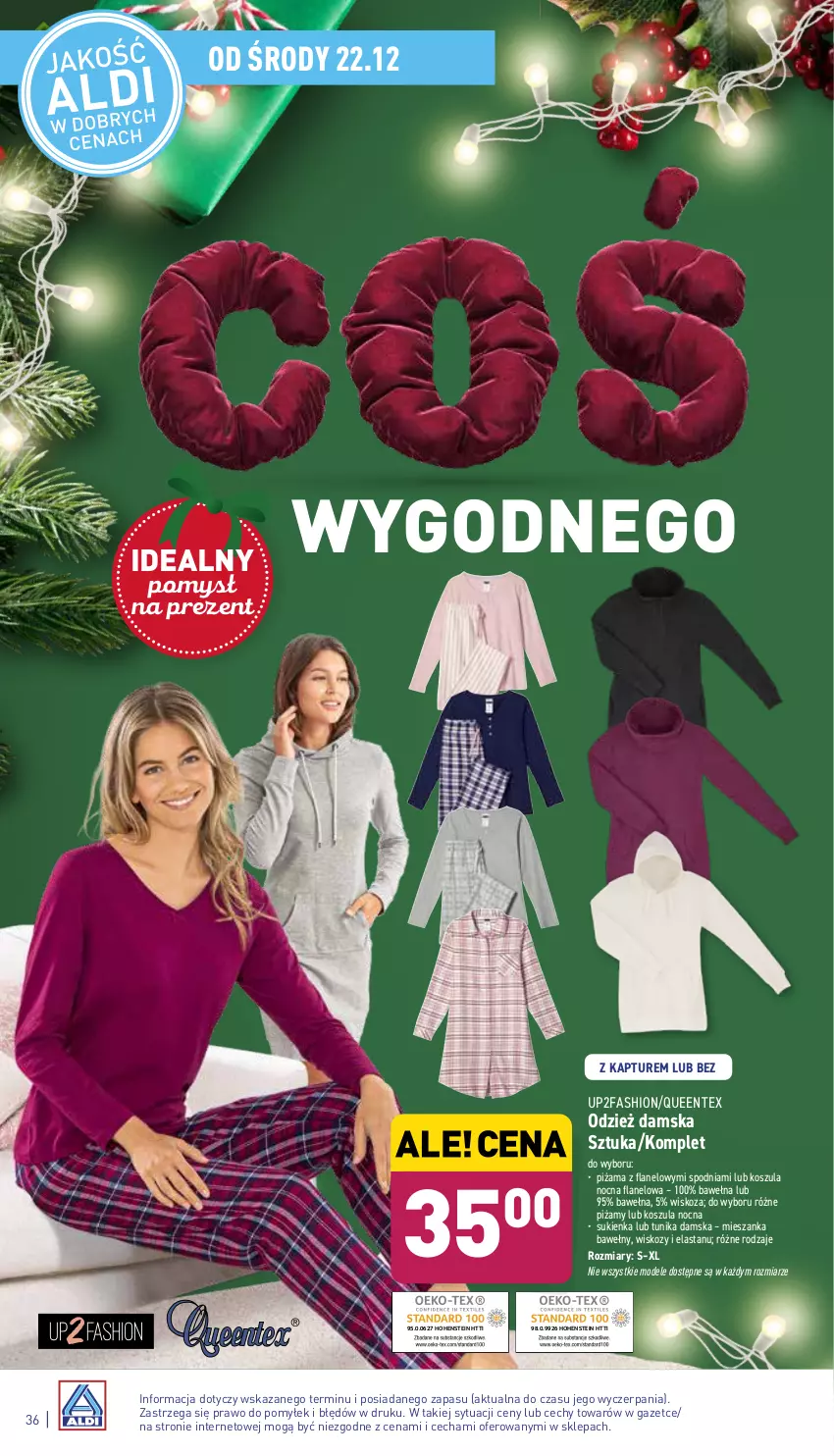 Gazetka promocyjna Aldi - Pełny katalog - ważna 20.12 do 24.12.2021 - strona 36 - produkty: Fa, Kosz, Koszula, Koszula nocna, Piżama, Queentex, Sukienka, Tunika, Wełna