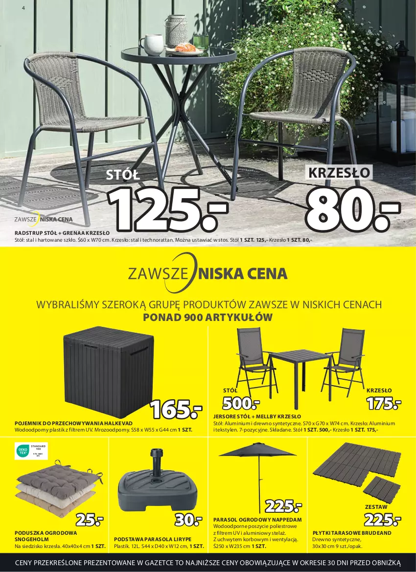 Gazetka promocyjna Jysk - Oferta tygodnia - ważna 21.06 do 25.07.2023 - strona 5 - produkty: Edam, Krzesło, Parasol, Poduszka, Pojemnik, Pojemnik do przechowywania, Por, Siedzisko, Stół