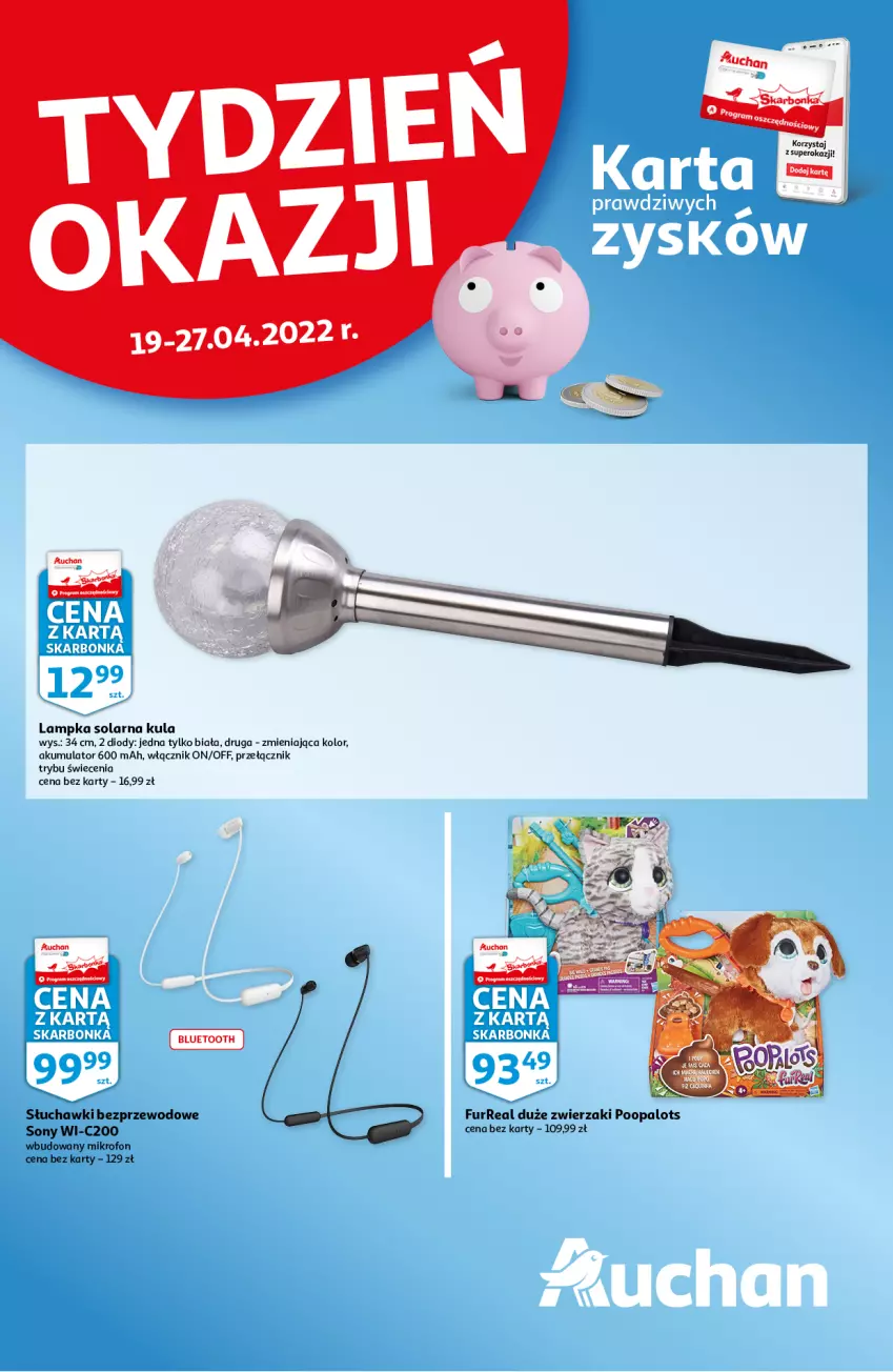 Gazetka promocyjna Auchan - Skarbonka #16 - ważna 19.04 do 27.04.2022 - strona 1 - produkty: Akumulator, Mikrofon, Słuchawki, Słuchawki bezprzewodowe, Sony