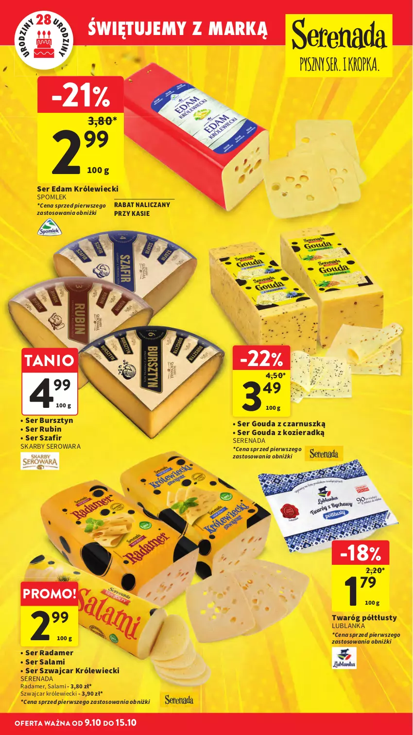 Gazetka promocyjna Intermarche - Gazetka Intermarche - ważna 09.10 do 15.10.2025 - strona 12 - produkty: Bursztyn, Edam, Gouda, Radamer, Rubin, Salami, Ser, Ser salami, Twaróg, Twaróg półtłusty