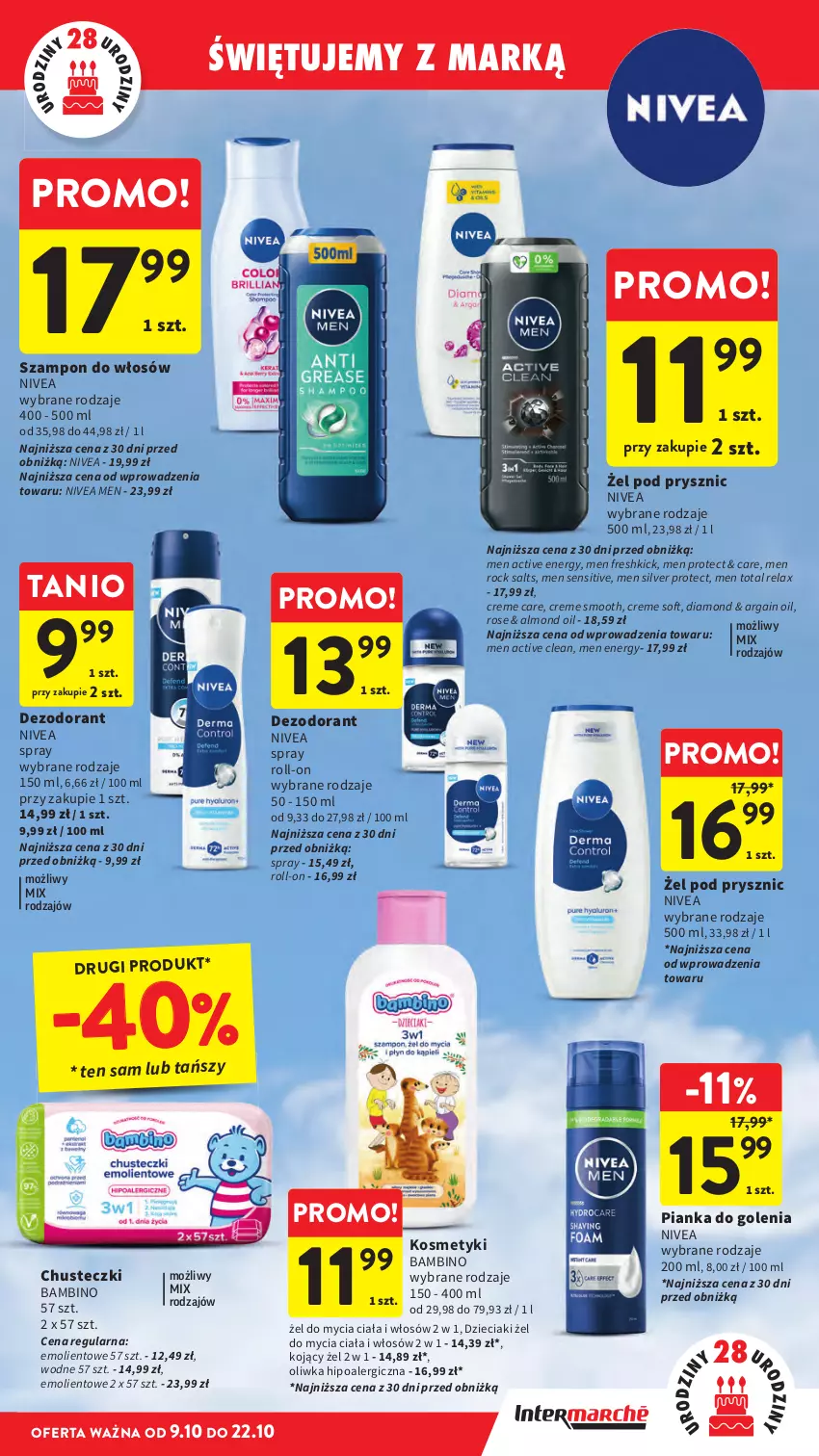 Gazetka promocyjna Intermarche - Gazetka Intermarche - ważna 09.10 do 15.10.2025 - strona 17 - produkty: Chusteczki, Dezodorant, Dzieci, Nivea, Nivea Men, Pianka do golenia, Szampon