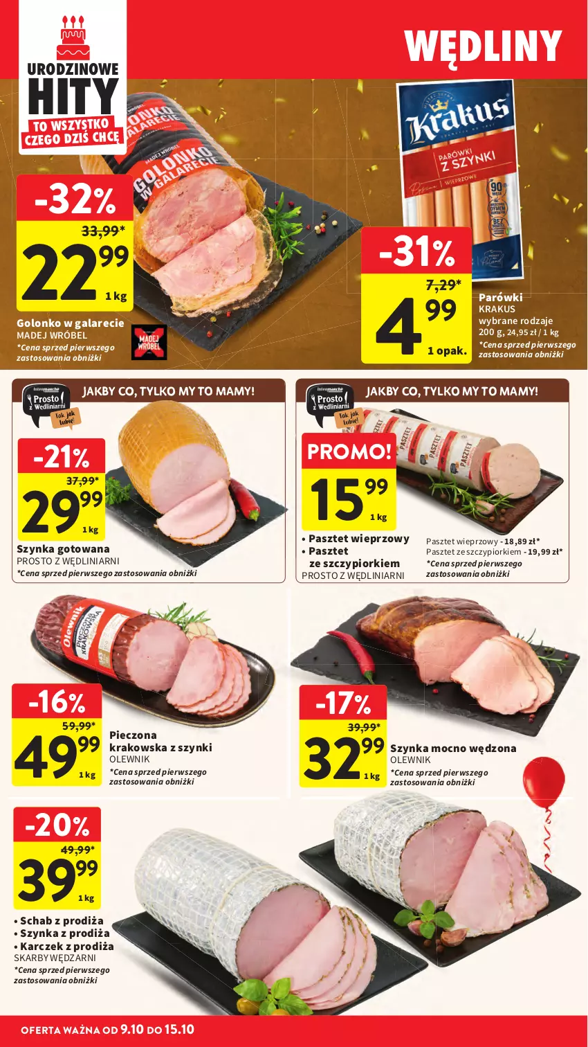 Gazetka promocyjna Intermarche - Gazetka Intermarche - ważna 09.10 do 15.10.2025 - strona 26 - produkty: Gala, Krakus, Madej Wróbel, Olewnik, Parówki, Pasztet, Piec, Szynka
