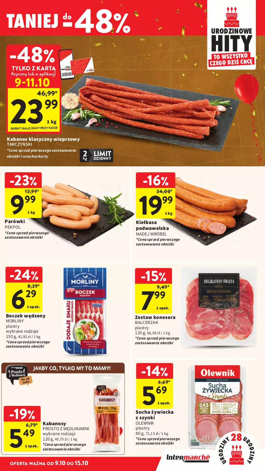 Gazetka promocyjna Intermarche - Gazetka Intermarche - ważna 09.10 do 15.10.2025 - strona 27 - produkty: Boczek, Kabanos, Kiełbasa, Kiełbasa podwawelska, Madej Wróbel, Morliny, Olewnik, Parówki, Pekpol, Ser, Tarczyński, Wawel