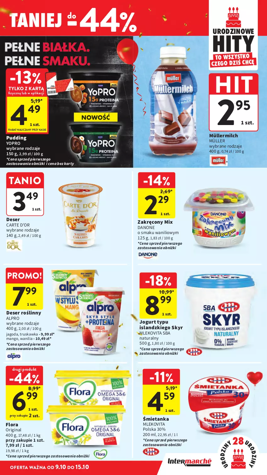 Gazetka promocyjna Intermarche - Gazetka Intermarche - ważna 09.10 do 15.10.2025 - strona 29 - produkty: Alpro, Carte d'Or, Danone, Deser, Flora, Gin, Isla, Jogurt, Mango, Mleko, Mlekovita, Müller, Müllermilch, Pudding, Ser