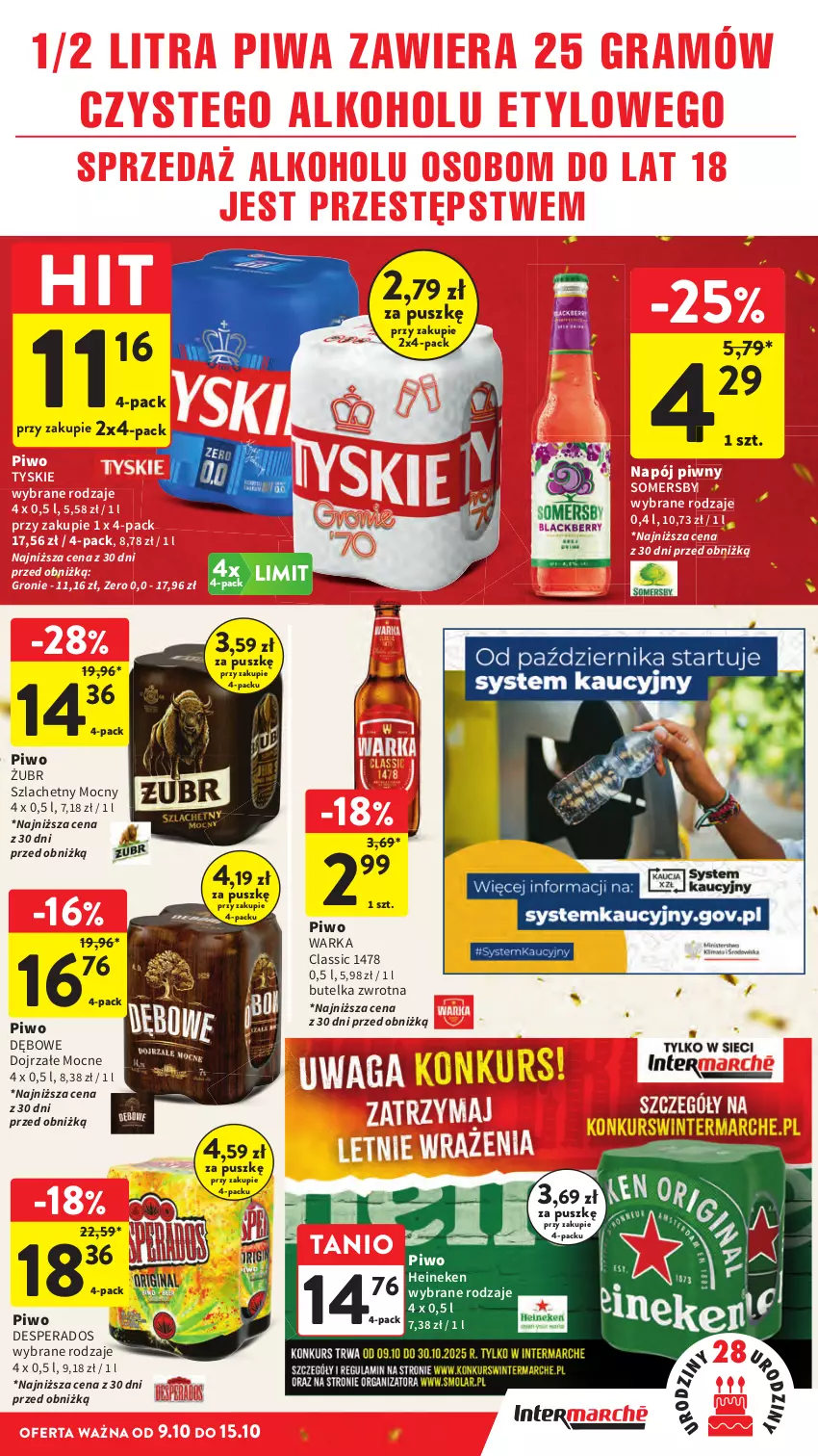 Gazetka promocyjna Intermarche - Gazetka Intermarche - ważna 09.10 do 15.10.2025 - strona 39 - produkty: Desperados, Gra, Heineken, Napój, Piwa, Piwo, Somersby, Tyskie, Warka