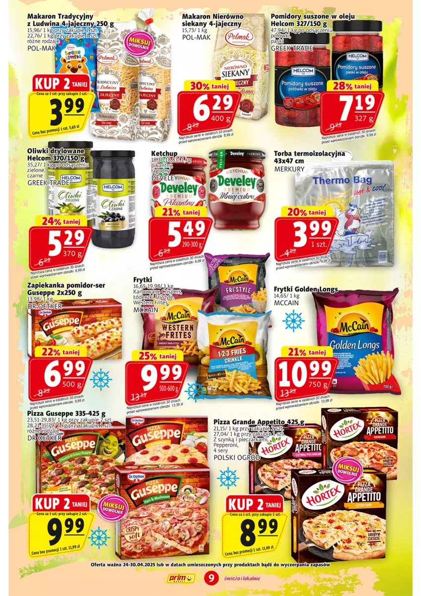 Gazetka promocyjna Prim Market - ważna 24.04 do 30.04.2025 - strona 9 - produkty: Anew, Frytki, Gra, HELCOM, Makaron, McCain, NBA, Ogród, Olej, Oliwki, Piec, Pieczarka, Pizza, Pomidory, Ser, Torba, Zapiekanka