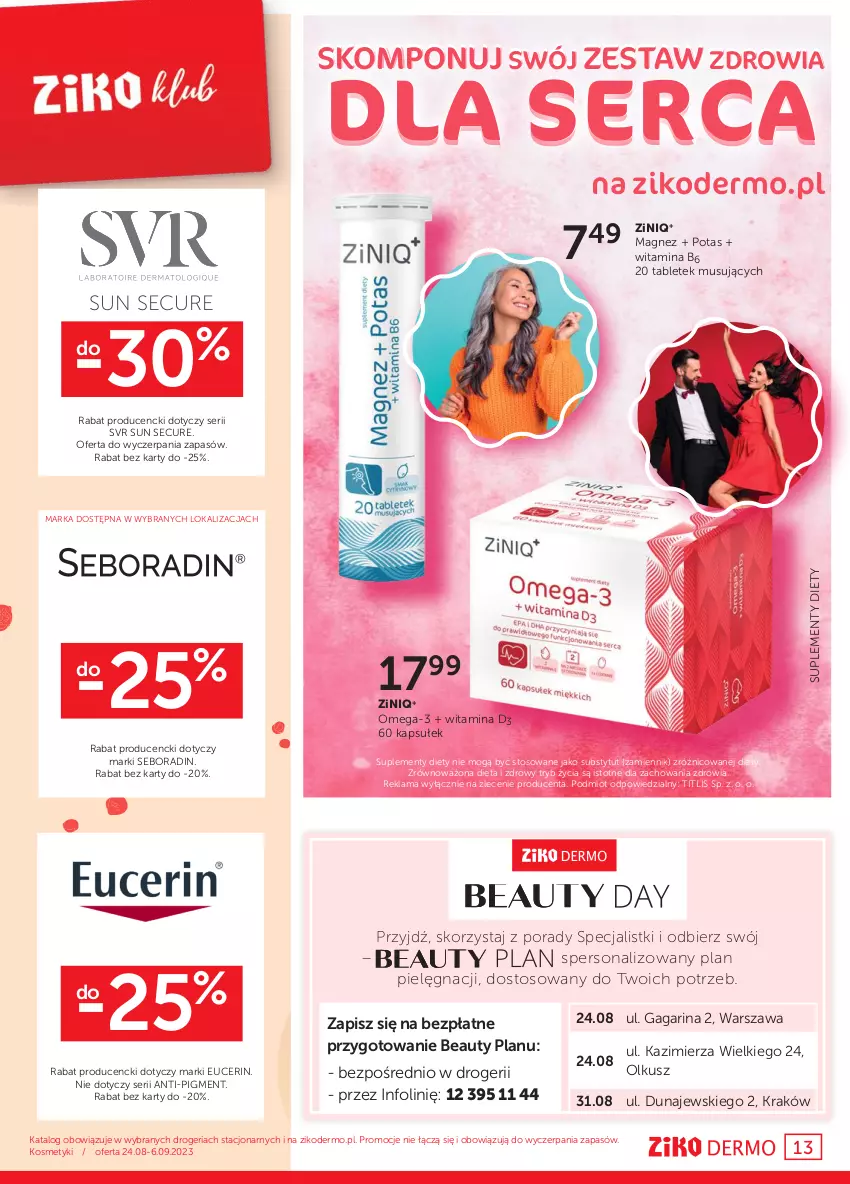 Gazetka promocyjna Ziko - Gazetka Ziko Dermo - ważna 24.08 do 06.09.2023 - strona 13 - produkty: Gaga, Magnez, Mus, Omega-3, Por, Seboradin, Ser, SVR, Tablet