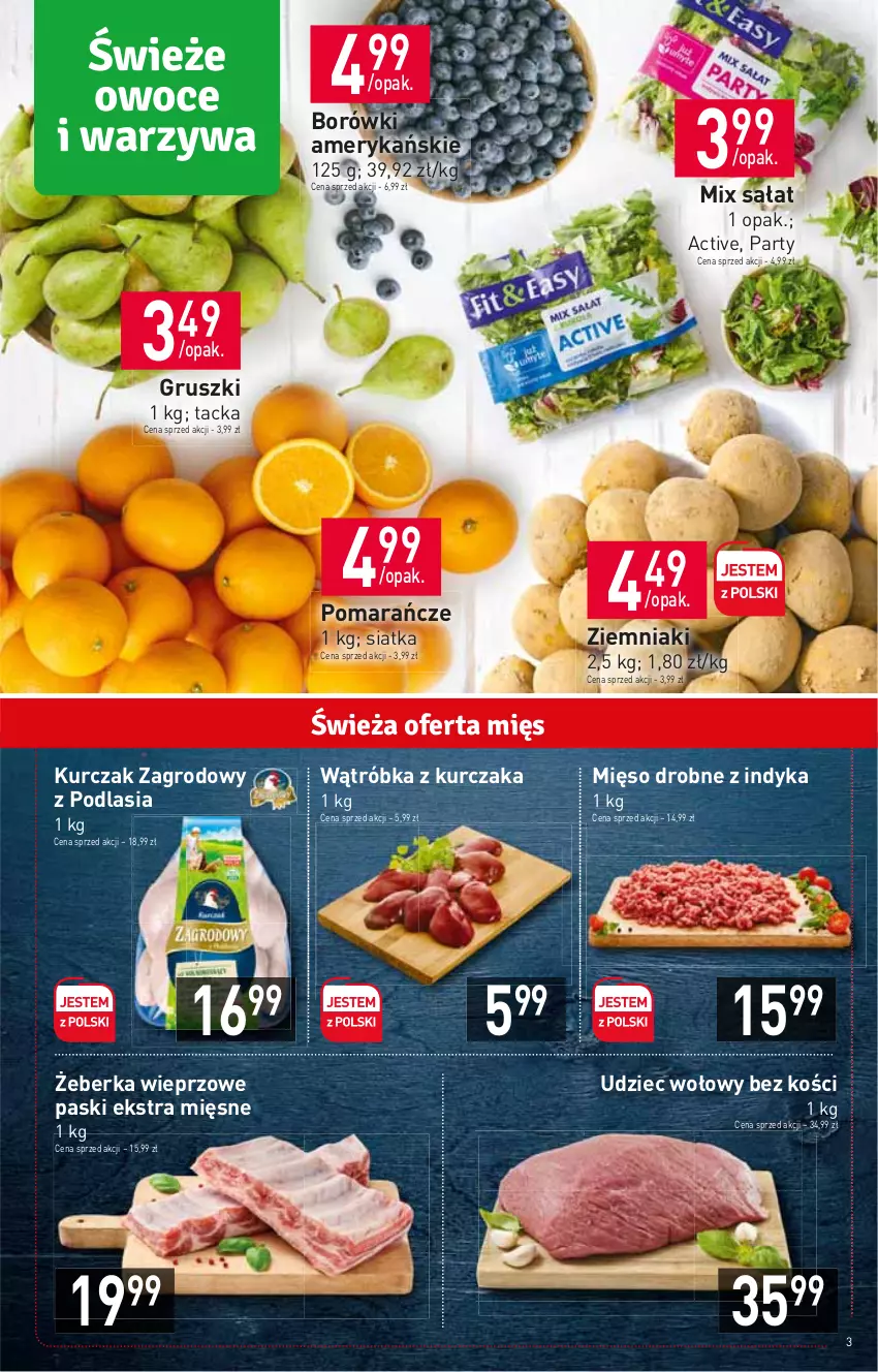 Gazetka promocyjna Stokrotka - Market - ważna 12.01 do 18.01.2023 - strona 3 - produkty: Gruszki, Kurczak, Mięso, Pomarańcze, Sałat, Siatka, Udziec wołowy, Ziemniaki