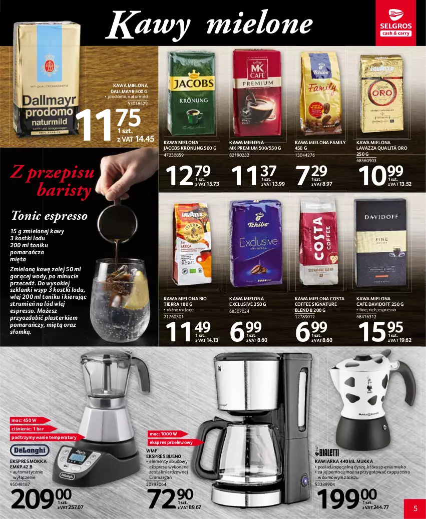 Gazetka promocyjna Selgros - Katalog Kawa i Herbata - ważna 30.09 do 13.10.2021 - strona 5 - produkty: Cappuccino, Dallmayr, Davidoff, Ekspres przelewowy, Fa, Jacobs, Jacobs Krönung, Kawa, Kawa mielona, Kawiarka, Lanki, Lavazza, Mięta, Mleko, Plasterki, Rum, Sok, Tonik