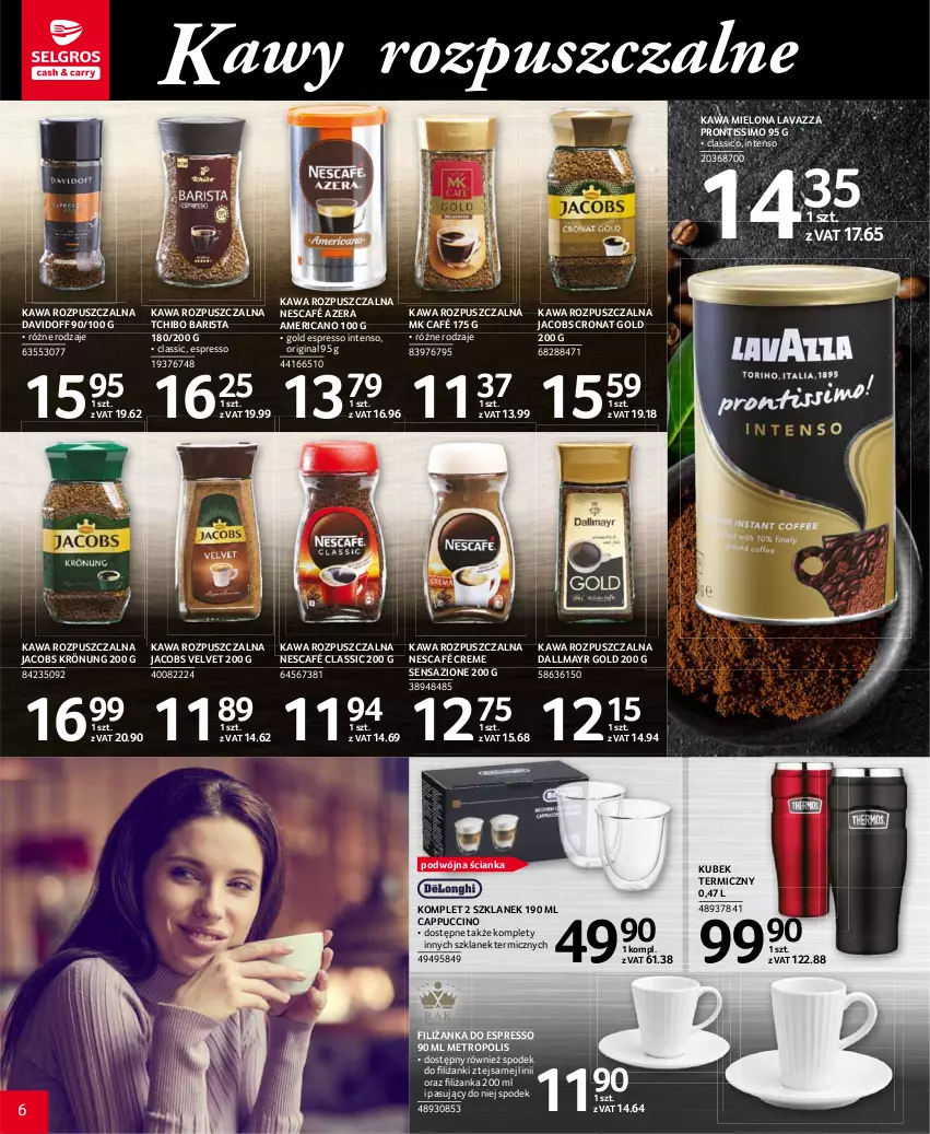 Gazetka promocyjna Selgros - Katalog Kawa i Herbata - ważna 30.09 do 13.10.2021 - strona 6 - produkty: Cappuccino, Dallmayr, Davidoff, Filiżanka, Gin, Jacobs, Jacobs Krönung, Jacobs Velvet, Kawa, Kawa mielona, Kawa rozpuszczalna, Kubek, Kubek termiczny, Lavazza, Metro, Nescafé, Tchibo, Tchibo Barista, Velvet