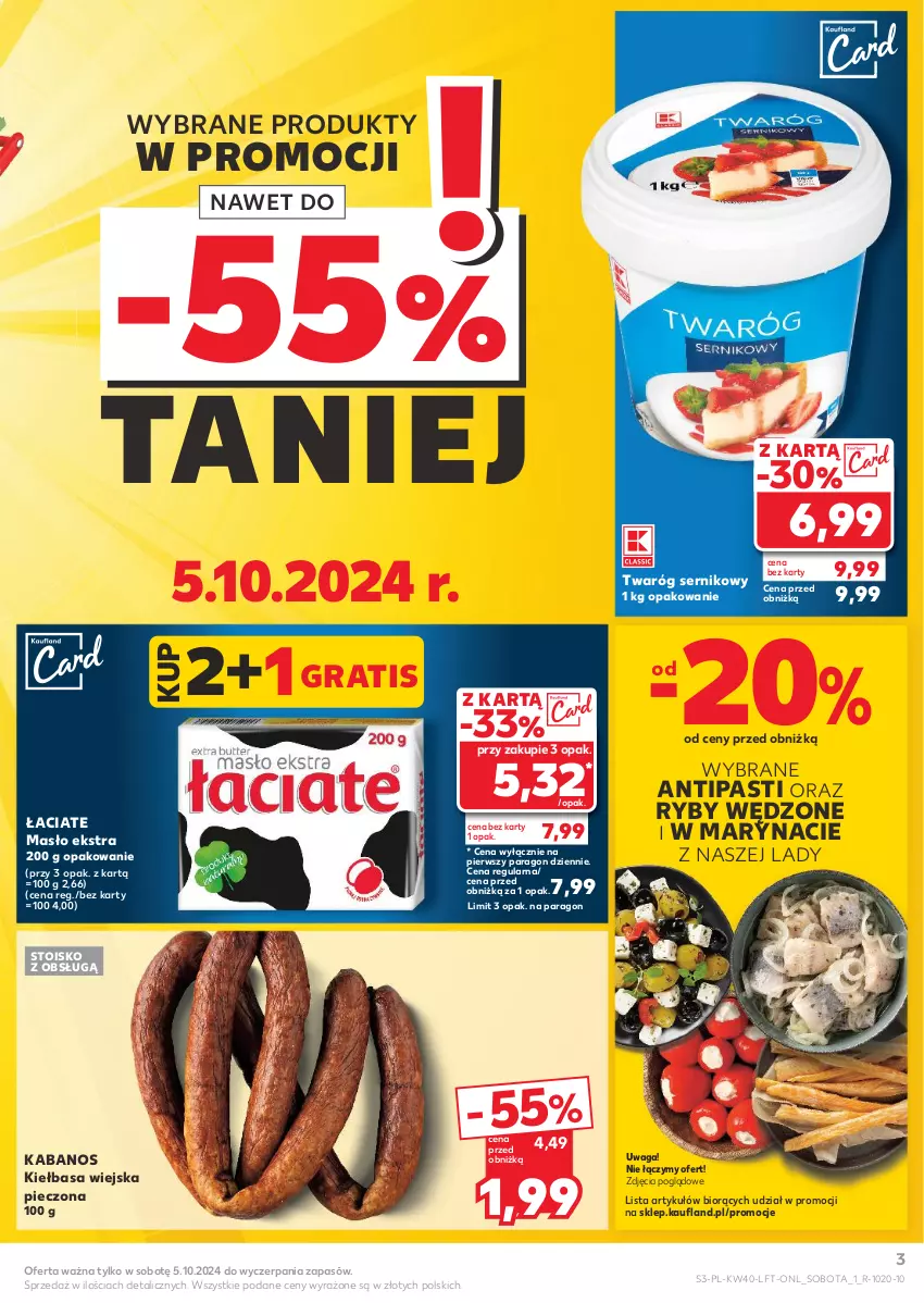 Gazetka promocyjna Kaufland - Gazetka tygodnia - ważna 03.10 do 09.10.2024 - strona 3 - produkty: Gra, Kabanos, Kiełbasa, Kiełbasa wiejska, Masło, Piec, Ser, Twaróg, Waga