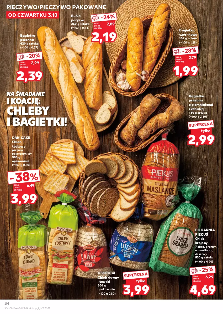 Gazetka promocyjna Kaufland - Gazetka tygodnia - ważna 03.10 do 09.10.2024 - strona 34 - produkty: Bagietka, Bagietka czosnkowa, Bagietka pszenna, Bułka, Chleb, Chleb tostowy, Dan Cake, Gra, Piec, Pieczywo